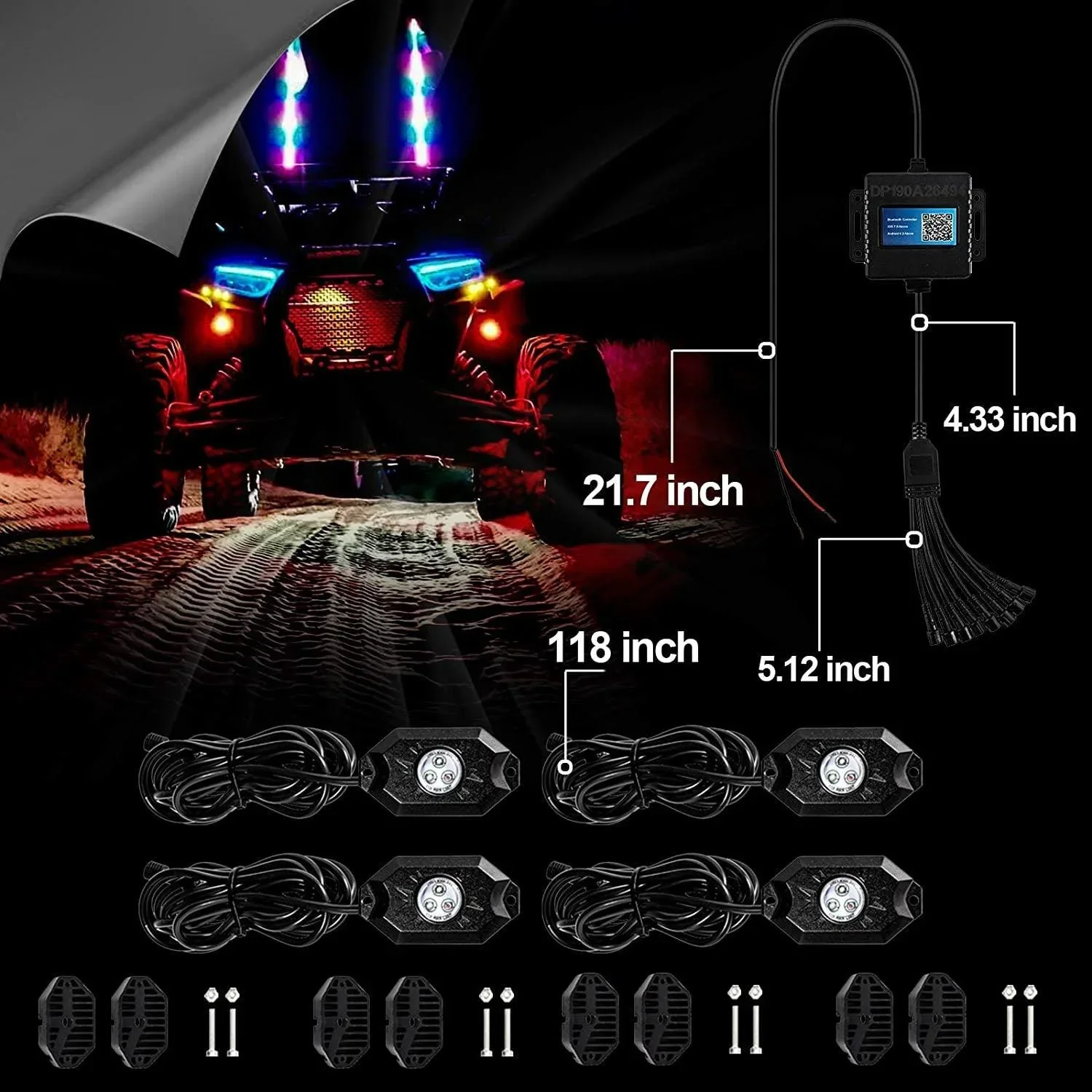 RGB LED Rock Light Set with Bluetooth Controller for ATV UTV - Image 7