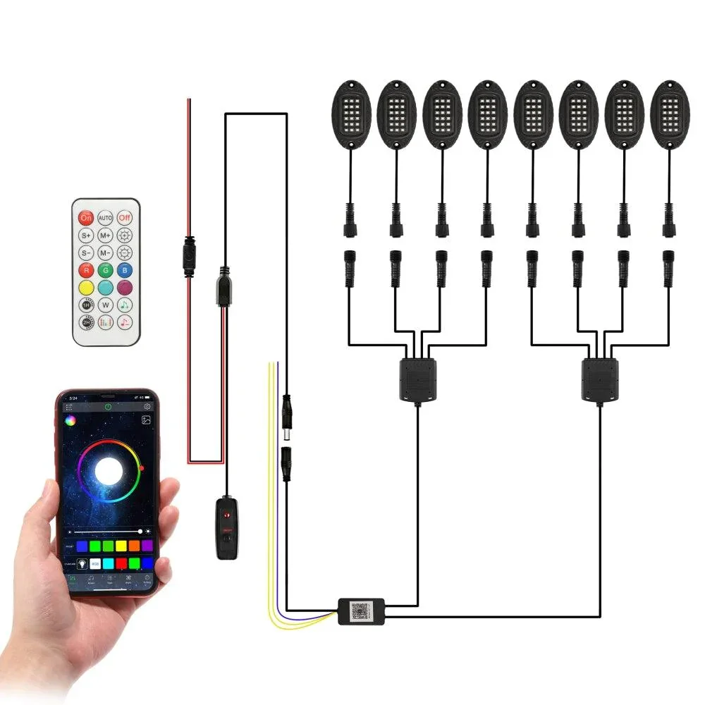 RGB LED Rock Lights Kit with Bluetooth APP & Wireless Remote Control, Multicolor Neon Underglow Lights with Brake Light Function for ATV UTV - Image 11