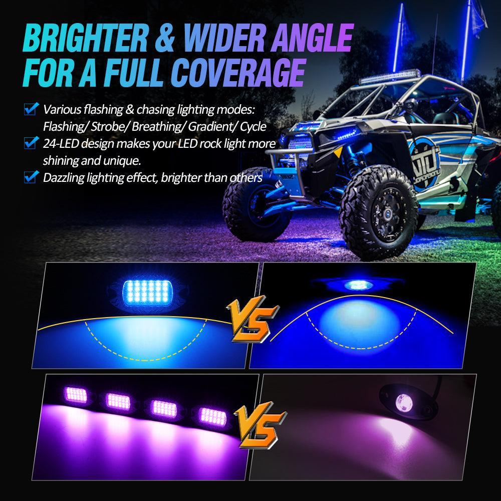 RGBW LED Rock Lights Kit with Bluetooth APP & Wireless Remote Control, Multicolor Neon Underglow Lights with Brake Light function - Image 6