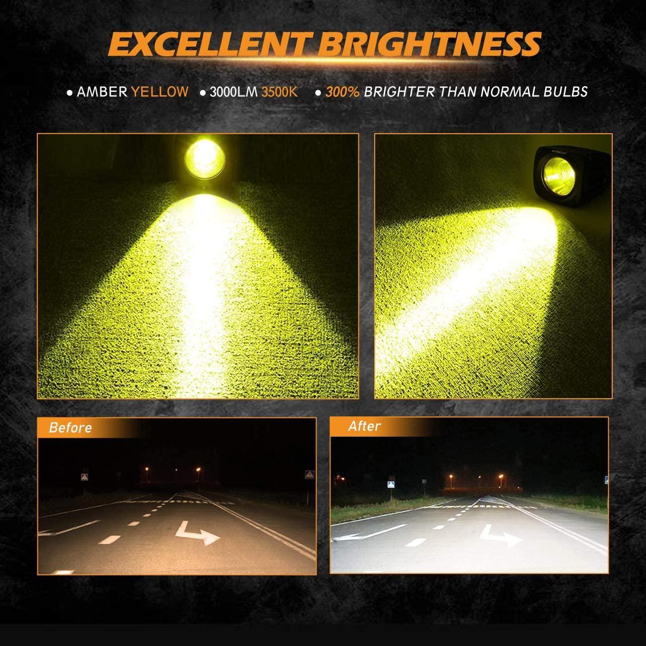 3.5 Inch 50W Round/Square LED Driving Lights Combo White/Yellow with wiring harness for 2000 FORD F250 - Image 4