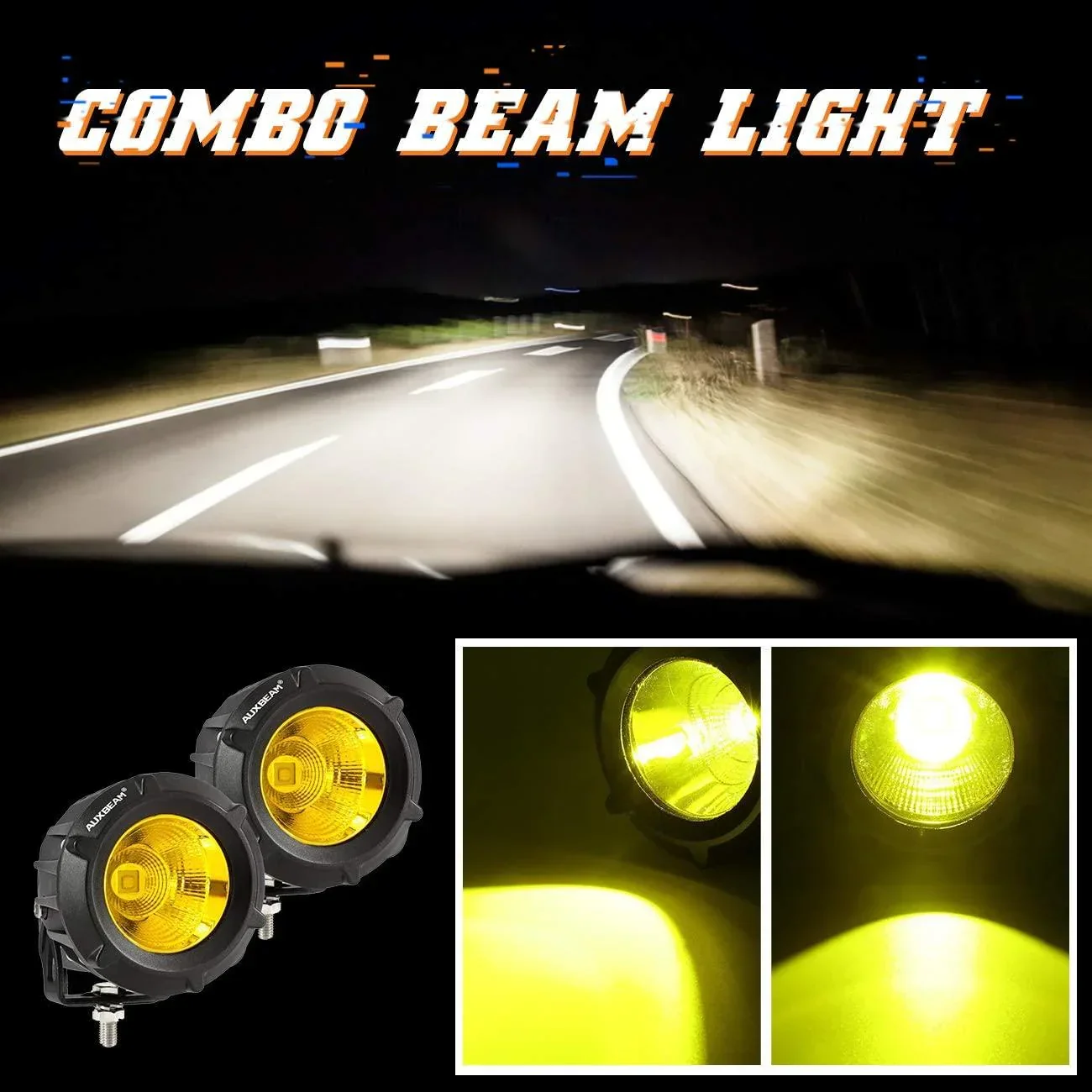 3.5 Inch 50W Round/Square LED Driving Lights Combo White/Yellow with wiring harness for 2000 FORD F250 - Image 9
