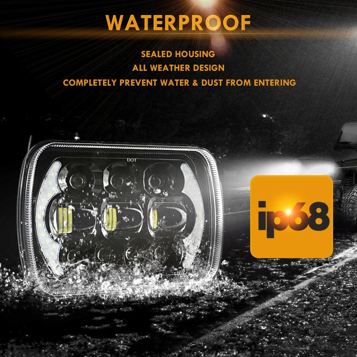 (2pcs/set) 130W 7x6 LED Headlight with DRL for Jeep Wrangler YJ XJ MJ/ Ford/ Savana/  Trucks (Black/Chrome) - Image 4