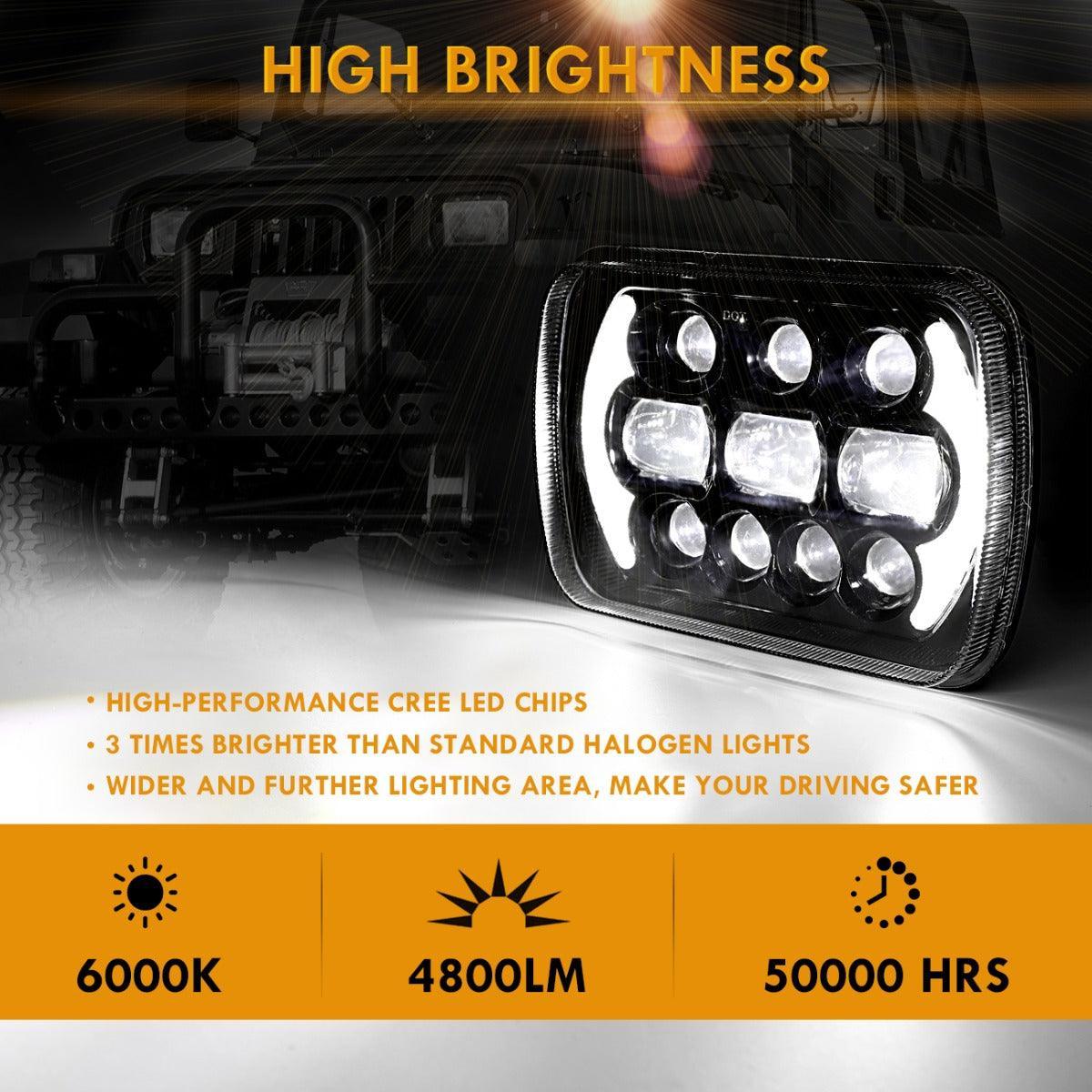 (2pcs/set) 130W 7x6 LED Headlight with DRL for Jeep Wrangler YJ XJ MJ/ Ford/ Savana/  Trucks (Black/Chrome) - Image 5