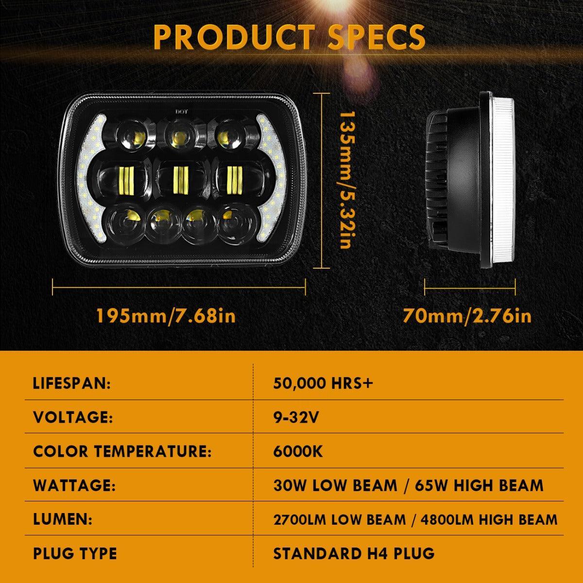 (2pcs/set) 130W 7x6 LED Headlight with DRL for Jeep Wrangler YJ XJ MJ/ Ford/ Savana/  Trucks (Black/Chrome) - Image 6