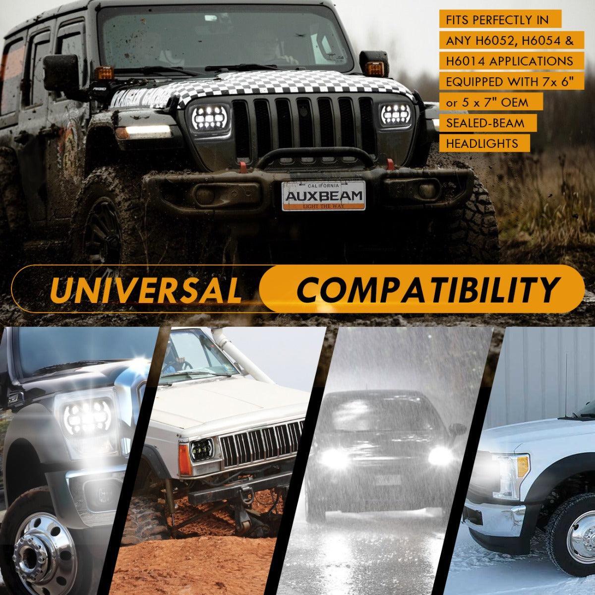 (2pcs/set) 130W 7x6 LED Headlight with DRL for Jeep Wrangler YJ XJ MJ/ Ford/ Savana/  Trucks (Black/Chrome) - Image 7