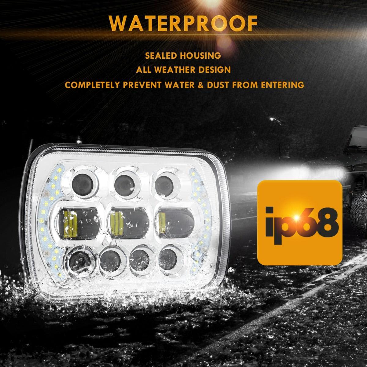 (2pcs/set) 130W 7x6 LED Headlight with DRL for Jeep Wrangler YJ XJ MJ/ Ford/ Savana/  Trucks (Black/Chrome) - Image 8