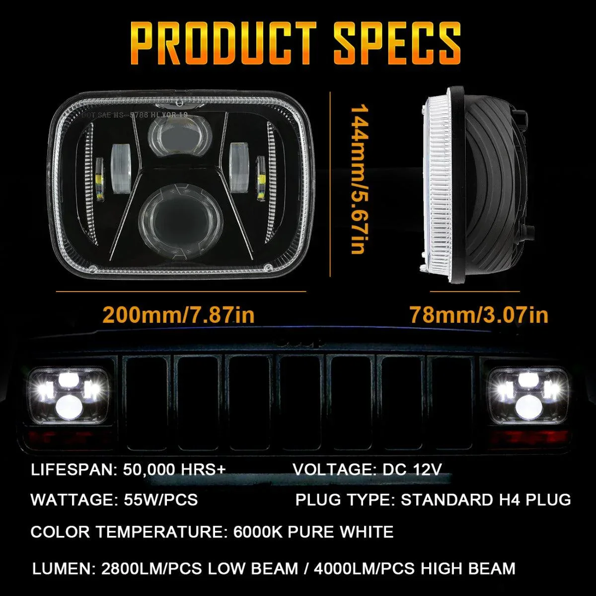 (2pcs/set) 110W 7x6 LED light Headlights for Jeep XJ YJ MJ - Image 6