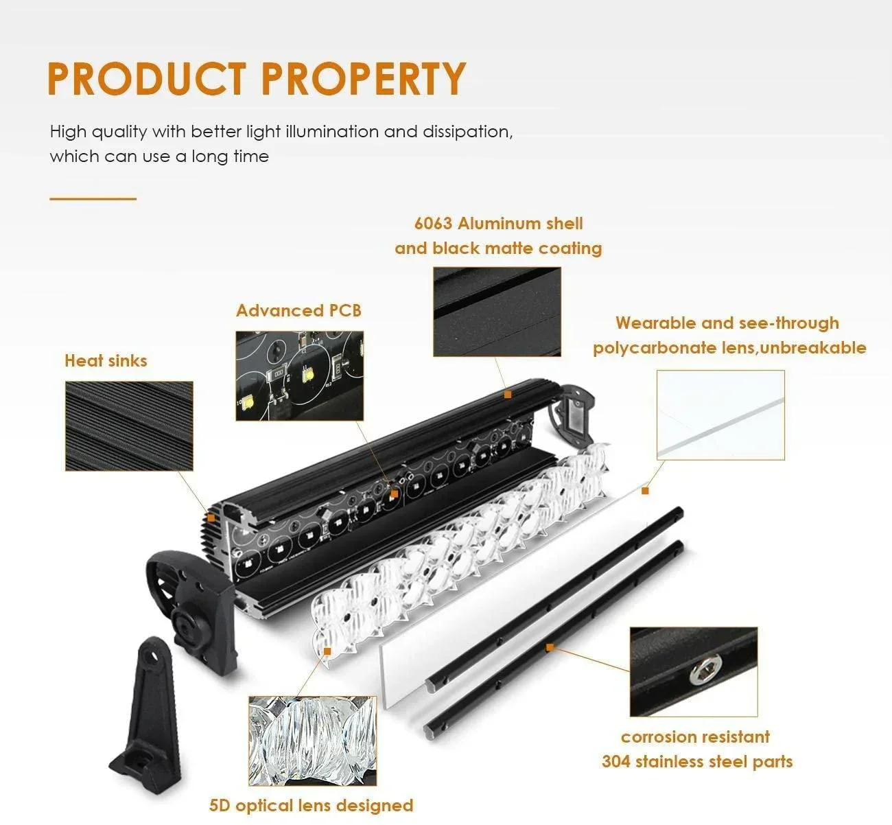 5D Series 22 Inch/32 Inch/42 Inch/50 Inch/52 Inch Combo Beam Straight/Curved Double Row LED Light Bar - Image 9
