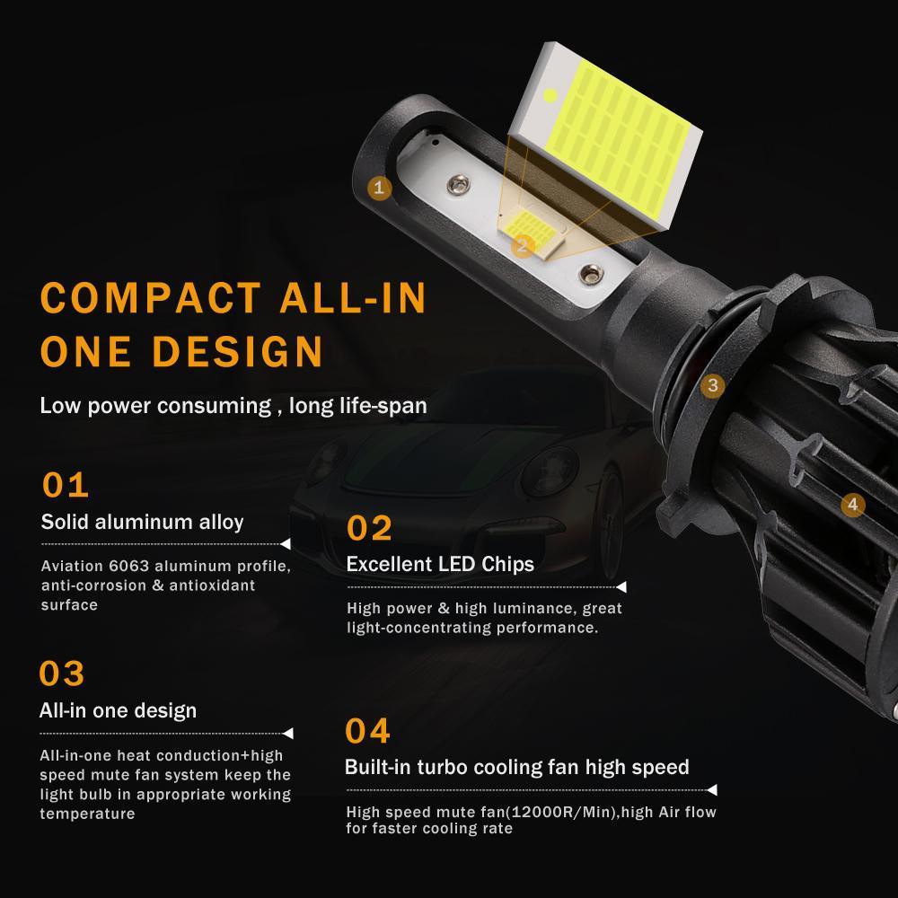T5 Series Fan Cooling 50W 5000LM LED Light Bulbs High Low Beam Conversion Kit - Image 3