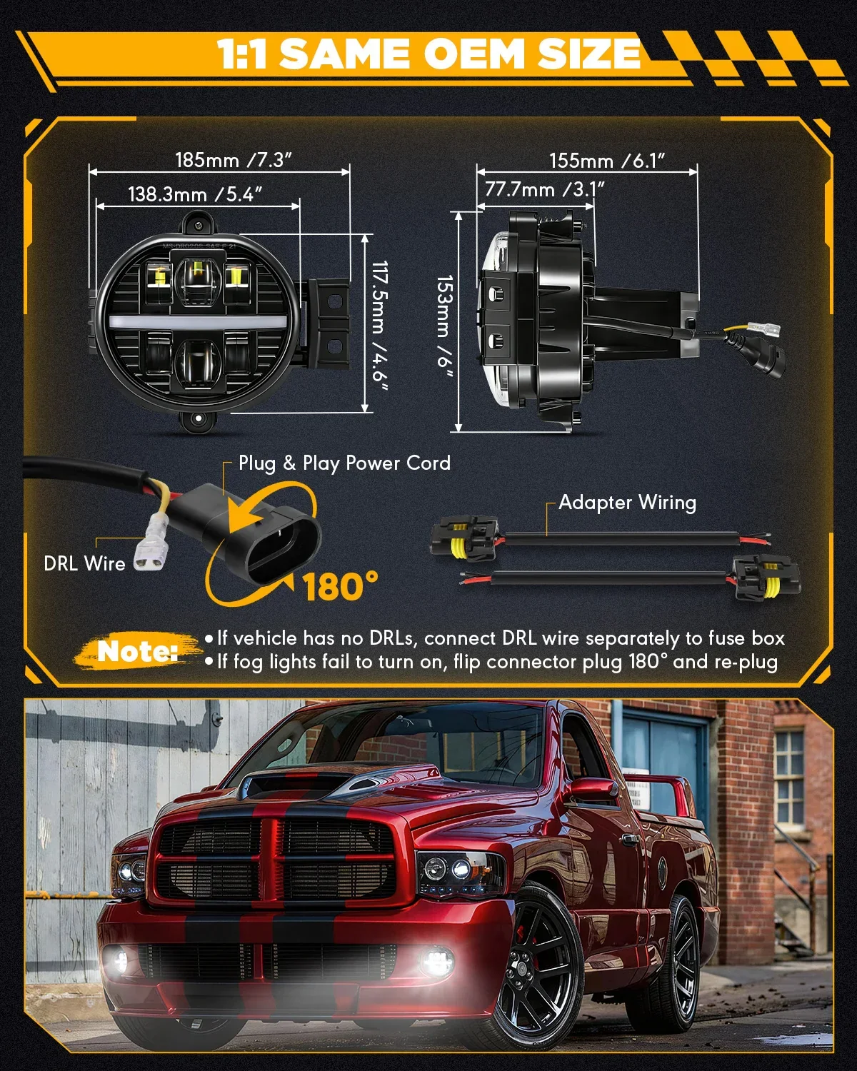 Upgrade 72W LED Fog Lights DOT Approved with DRL for Dodge Ram 1500 2002-2008 /Dodge Ram 2500 3500 2003-2009 /Durango 2004-2006 - Image 5