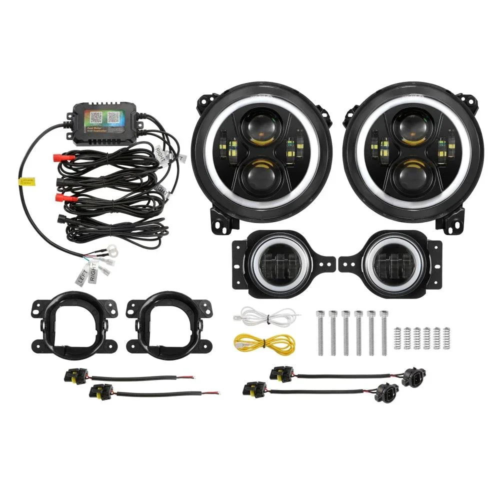 Upgraded RGB 9 Inch Headlights + 4 Inch Fog Lights Combo for Jeep Wrangler JL with APP Control - Image 16