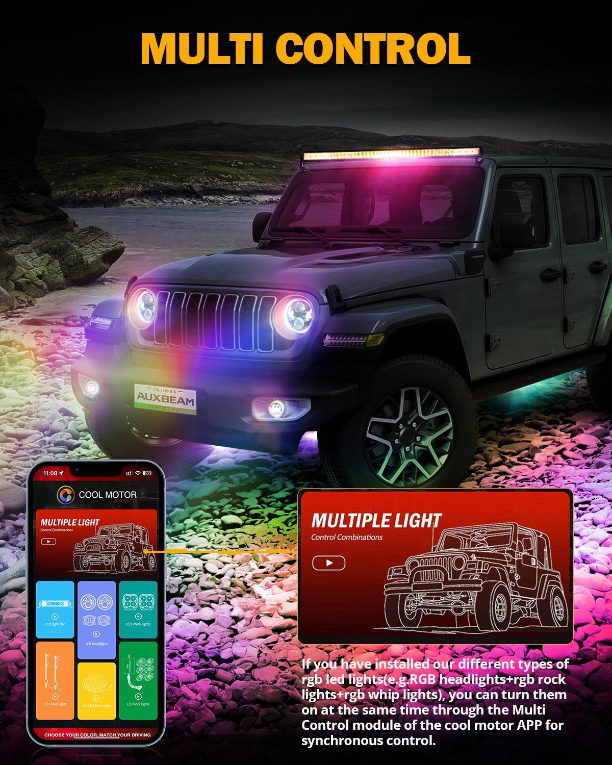 Upgraded RGB 9 Inch Headlights + 4 Inch Fog Lights Combo for Jeep Wrangler JL with APP Control - Image 6
