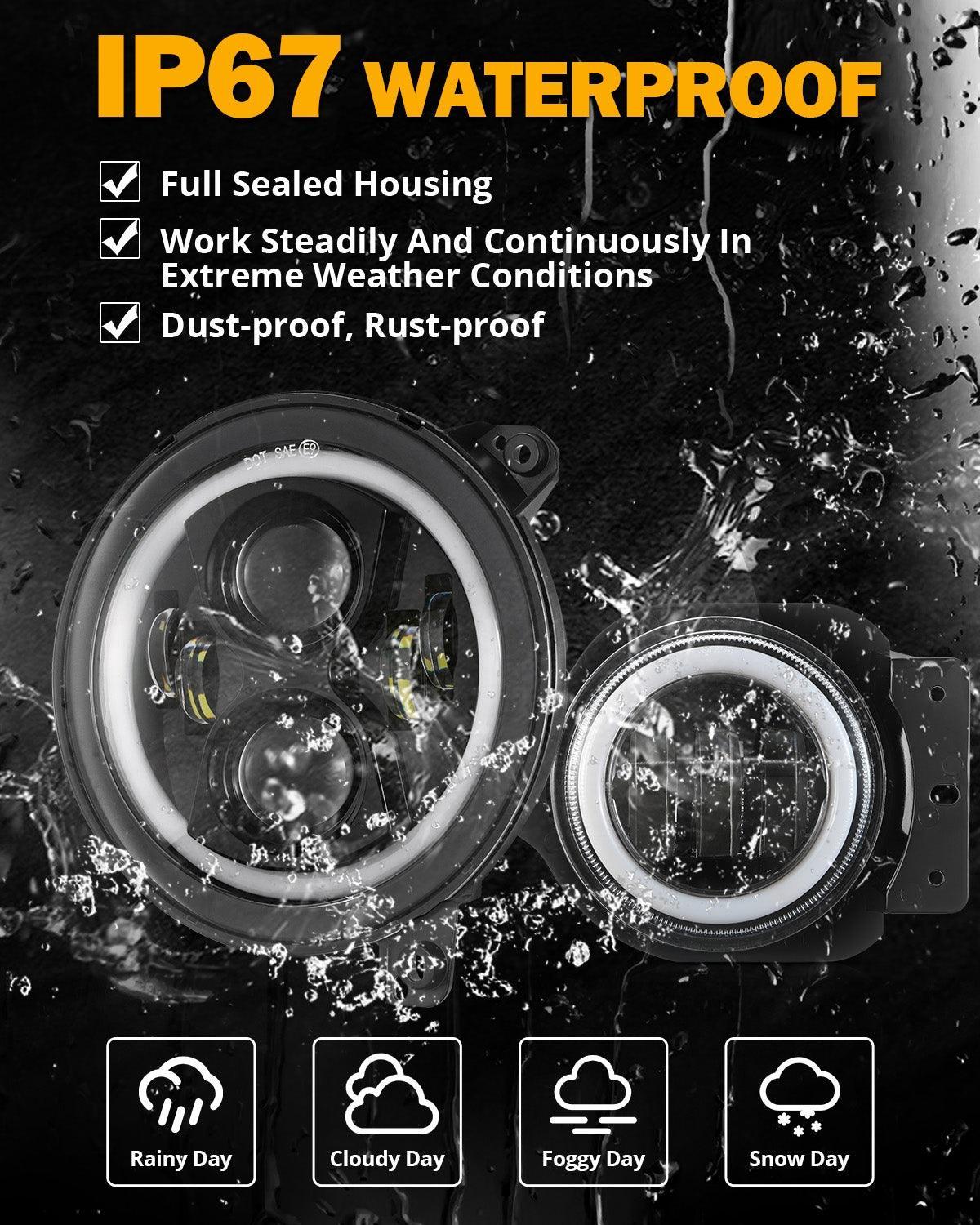 Upgraded RGB 9 Inch Headlights + 4 Inch Fog Lights Combo for Jeep Wrangler JL with APP Control - Image 7