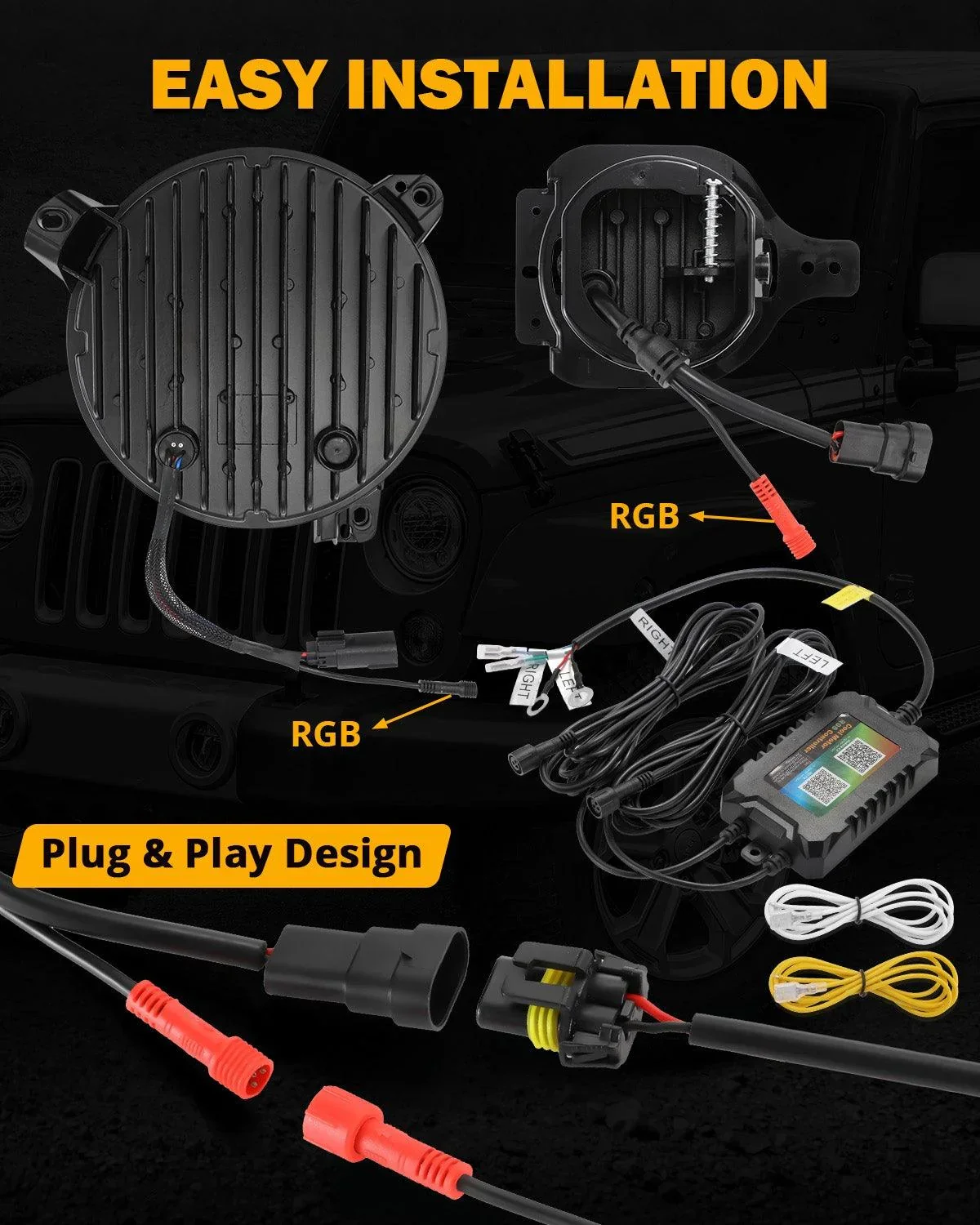 Upgraded RGB 9 Inch Headlights + 4 Inch Fog Lights Combo for Jeep Wrangler JL with APP Control - Image 8