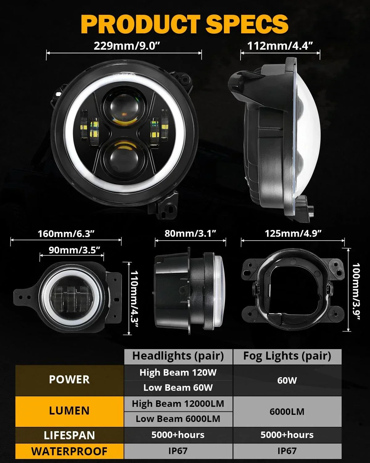Upgraded RGB 9 Inch Headlights + 4 Inch Fog Lights Combo for Jeep Wrangler JL with APP Control - Image 9