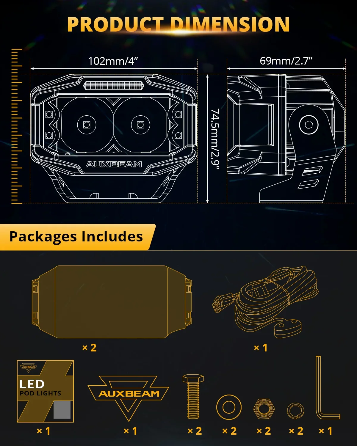 V-MAX Series | 4 Inch 72W 6960LM Spot Beam Side Shooter LED Rectangular Pod Lights with Amber DRL - Image 7
