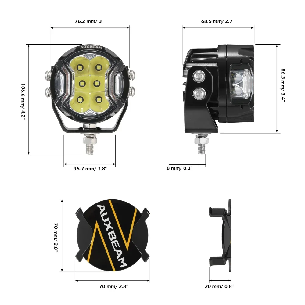 V-ULTRA Series | 3 Inch 108W LED Side Shooter White Pod Lights with Amber DRL - Image 11