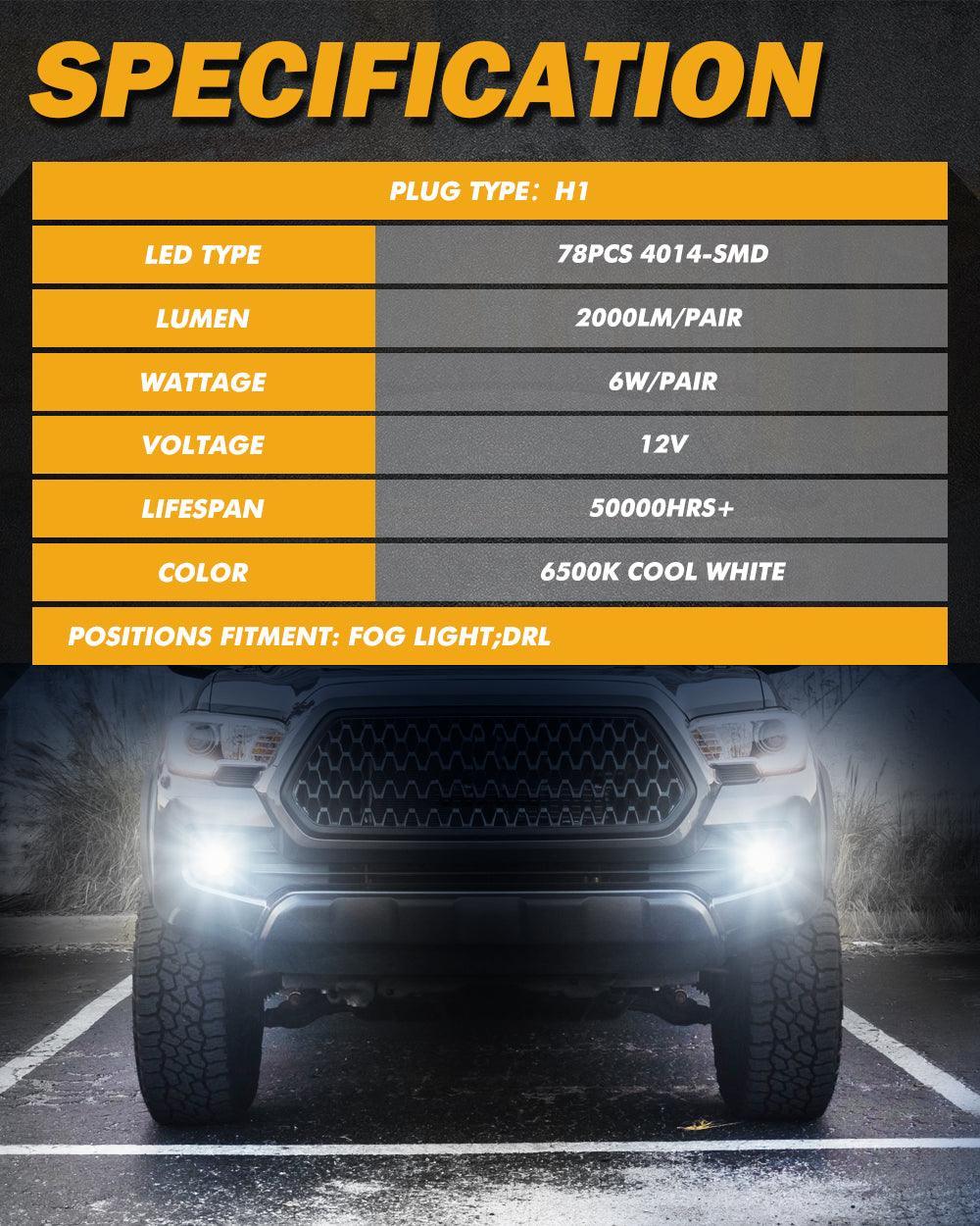 H1 LED Fog Light/DRL Bulbs 6W 2000ML 6500K White | 2 Bulbs - Image 4