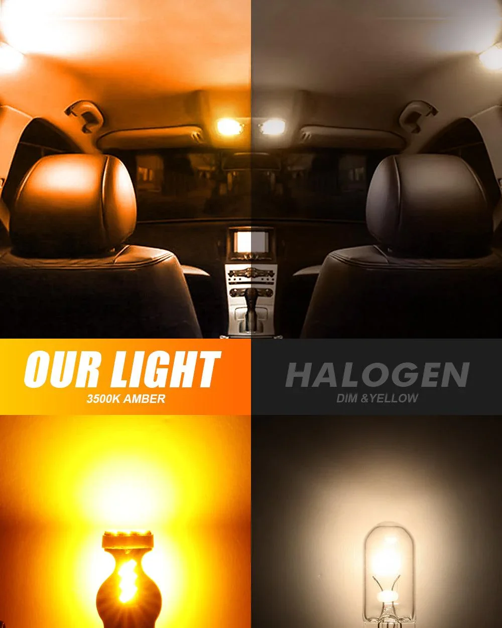 168 2825 W5W T10 LED Interior Light Bulbs 1.5W 300% Brighter 3500K Amber | 10 Bulbs - Image 3