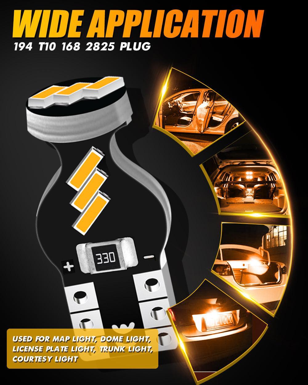 168 2825 W5W T10 LED Interior Light Bulbs 1.5W 300% Brighter 3500K Amber | 10 Bulbs - Image 7