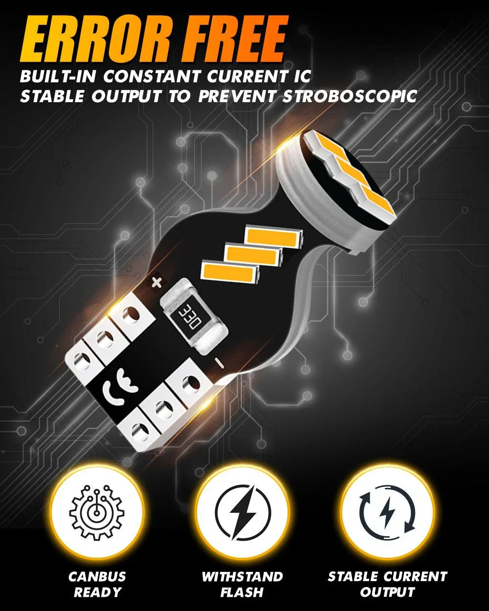 168 2825 W5W T10 LED Interior Light Bulbs 1.5W 300% Brighter 3500K Amber | 10 Bulbs - Image 9
