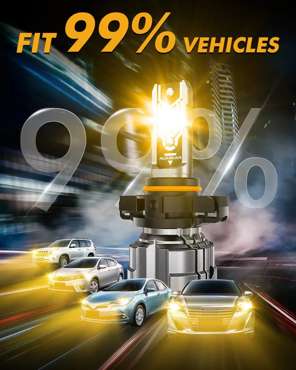 🆕5202 5202 5201 PS24W H16EU LED Fog Light/DRL Bulbs 50W 10000LM 3000K Amber Yellow Q5 Series | 2 Bulbs - Image 6