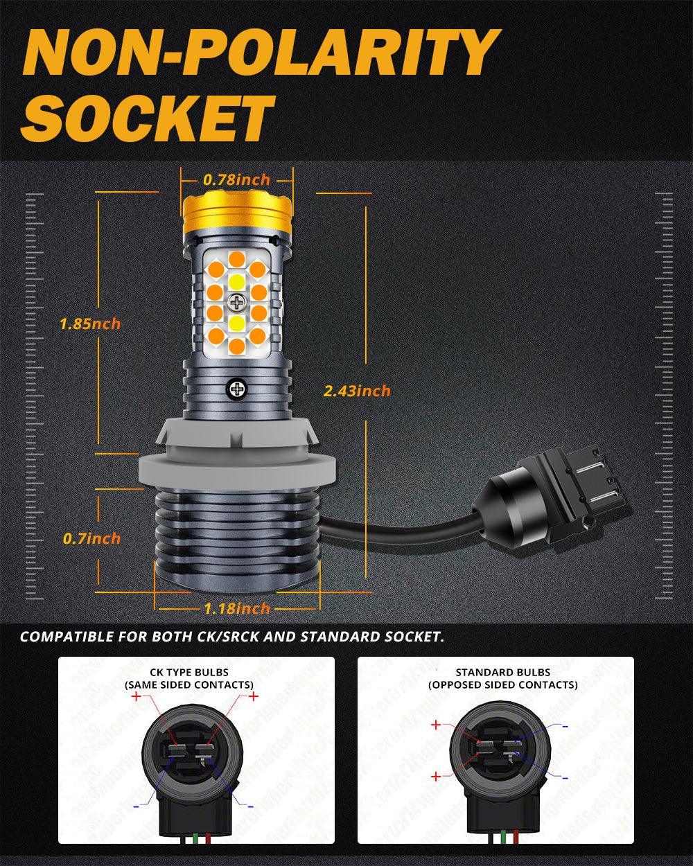 🆕T25 3157 3156 LED Front Turn Signal & DRL Light Bulbs 800% High Brightness CAN-Bus Error Free Dual Color Switchback White & Amber B31 Series | 2 Bulbs - Image 8