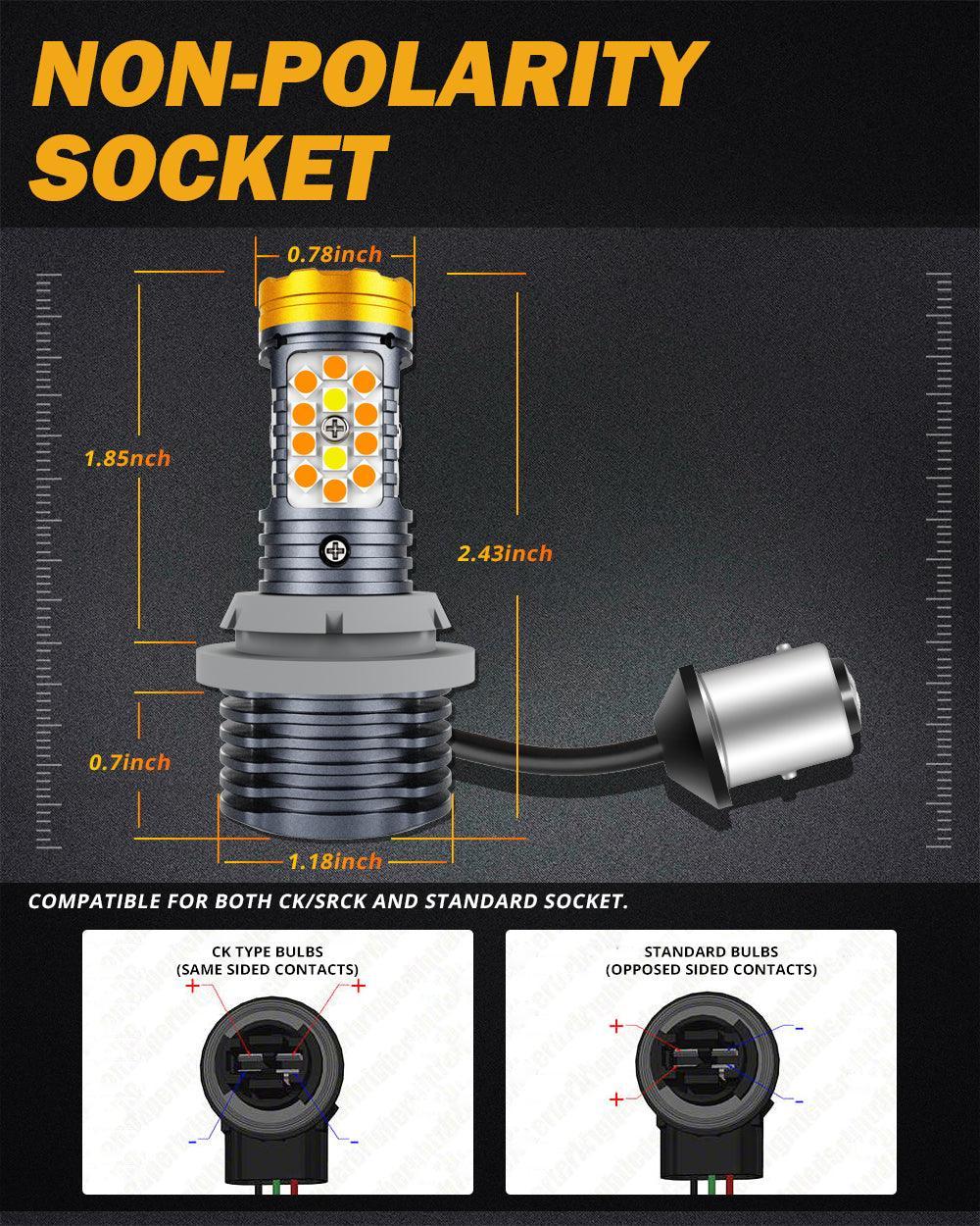 🆕1157 BAY15D LED Front Turn Signal & DRL Light Bulbs 800% High Brightness CAN-Bus Error Free Dual Color Switchback White & Amber B31 Series | 2 Bulbs - Image 6