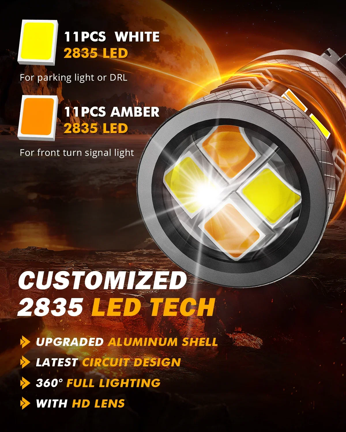 T25 3157 3156 LED Front Turn Signal & DRL Light Bulbs 400% High Brightness Dual Color Switchback White & Amber B1B Series| 2 Bulbs - Image 4