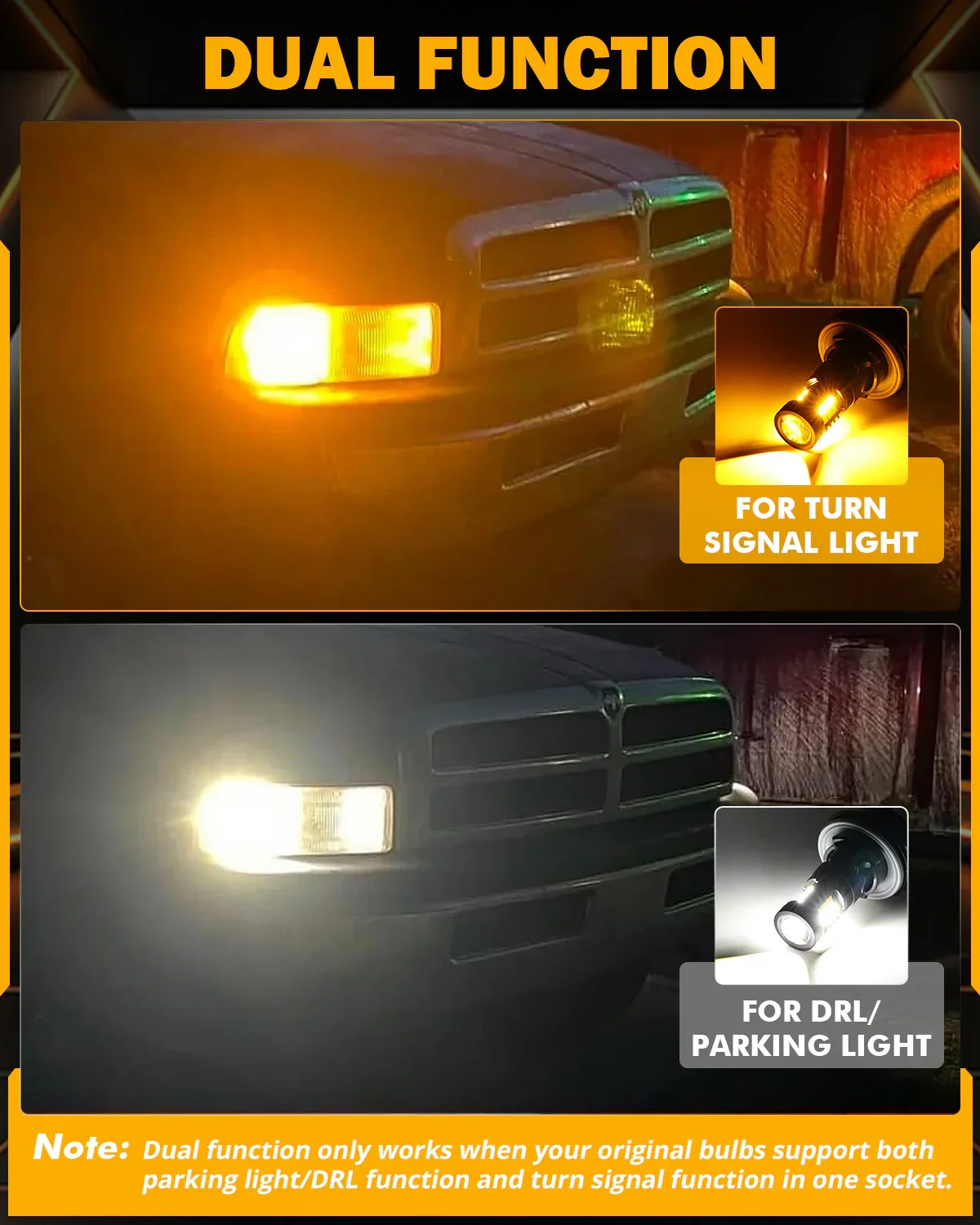 T25 3157 3156 LED Front Turn Signal & DRL Light Bulbs 400% High Brightness Dual Color Switchback White & Amber B1B Series| 2 Bulbs - Image 6