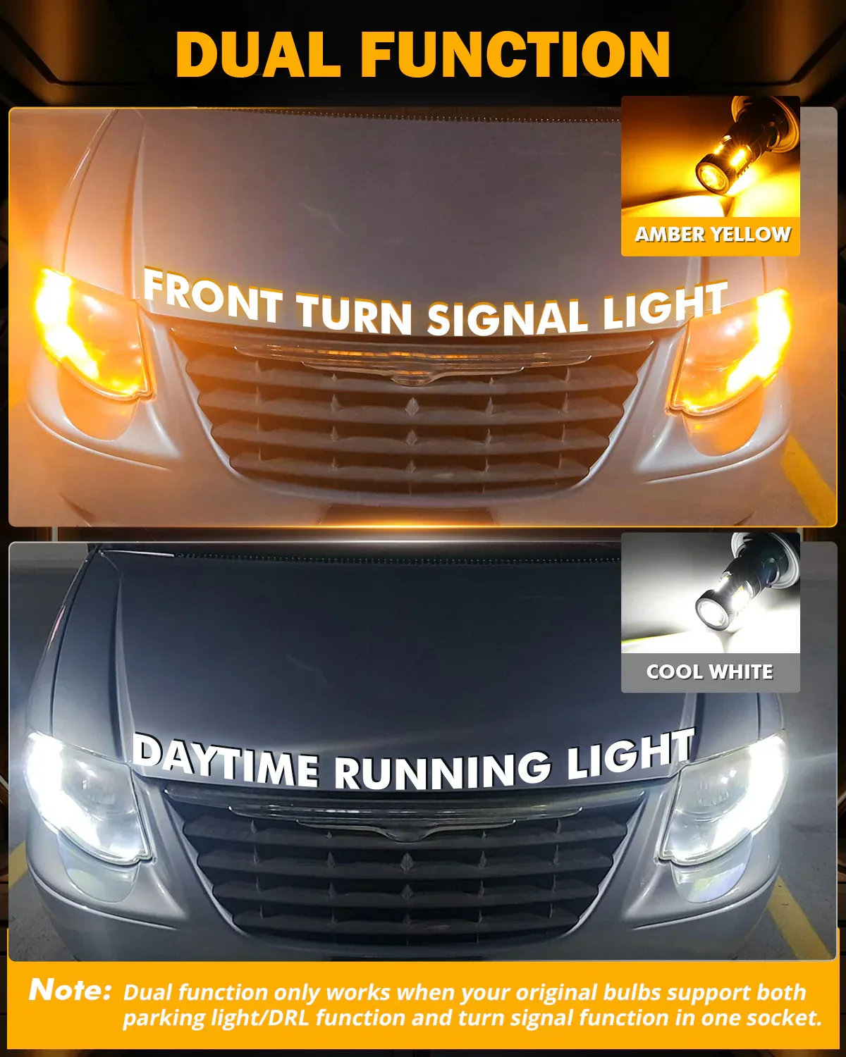 T25 3157 3156 LED Front Turn Signal & DRL Light Bulbs 400% High Brightness Dual Color Switchback White & Amber B1B Series| 2 Bulbs - Image 7