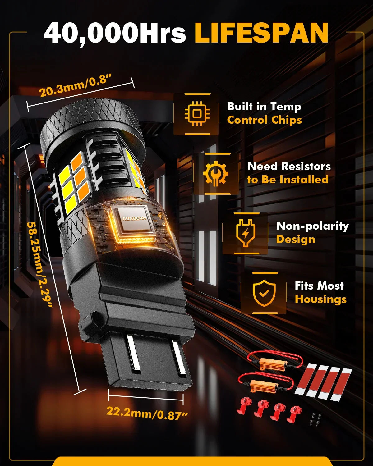 T25 3157 3156 LED Front Turn Signal & DRL Light Bulbs 400% High Brightness Dual Color Switchback White & Amber B1B Series| 2 Bulbs - Image 8