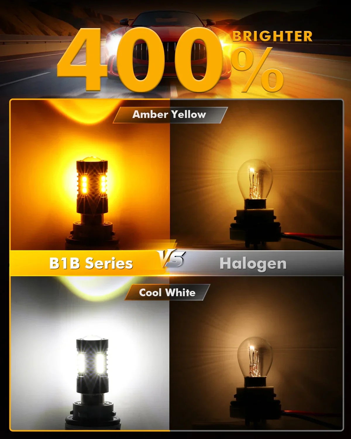1157 BAY15D LED Front Turn Signal & DRL Light Bulbs 400% High Brightness Dual Color Switchback White & Amber B1B Series | 2 Bulbs - Image 3