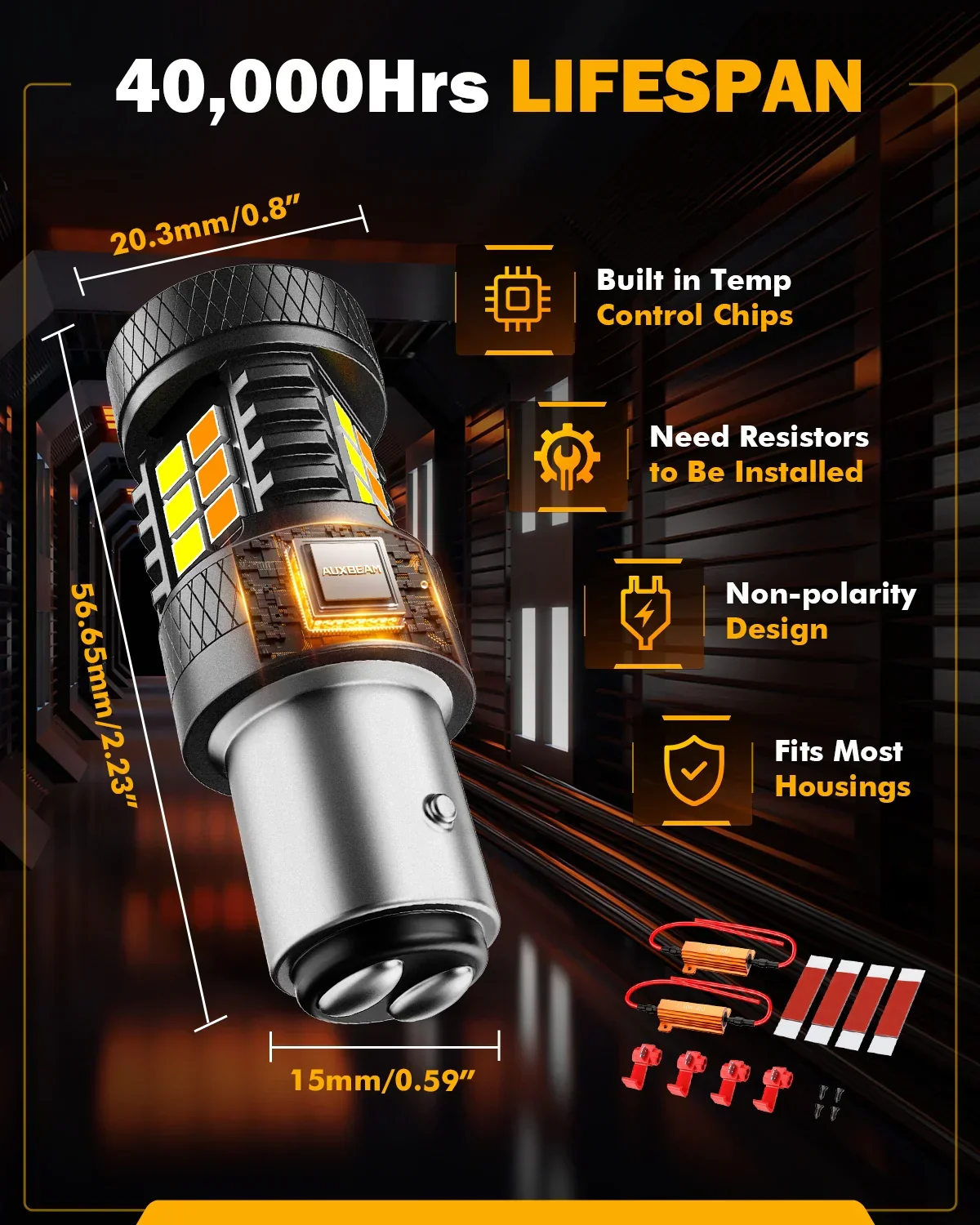1157 BAY15D LED Front Turn Signal & DRL Light Bulbs 400% High Brightness Dual Color Switchback White & Amber B1B Series | 2 Bulbs - Image 8