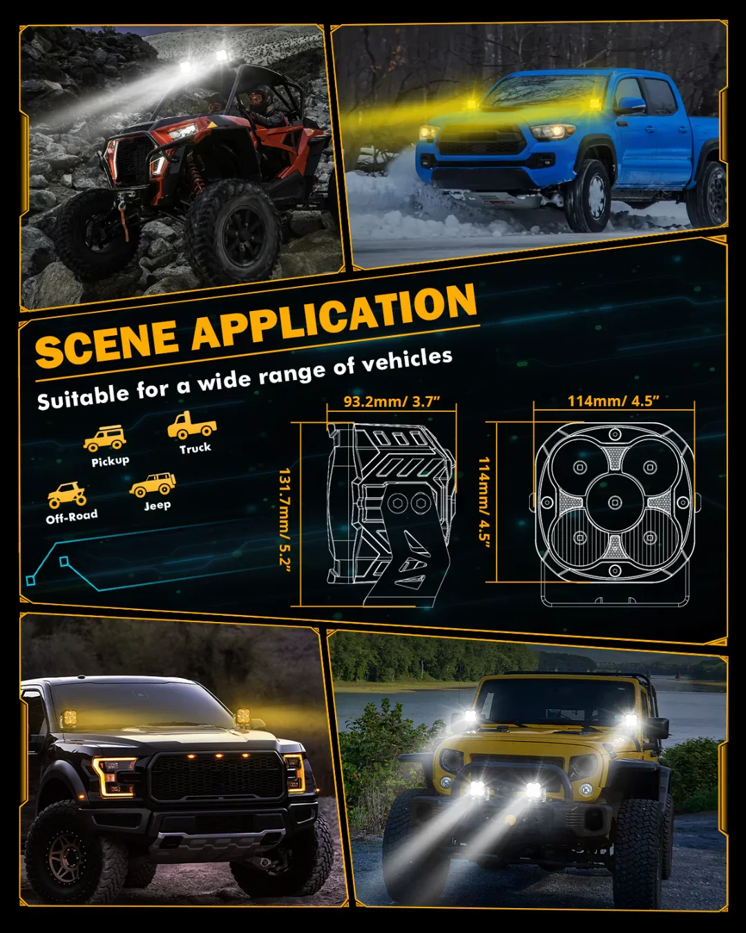 XP-ULTRA Series 4.5 Inch Combo Beam LED Pod Lights Off Road Lights with Amber DRL - Image 5