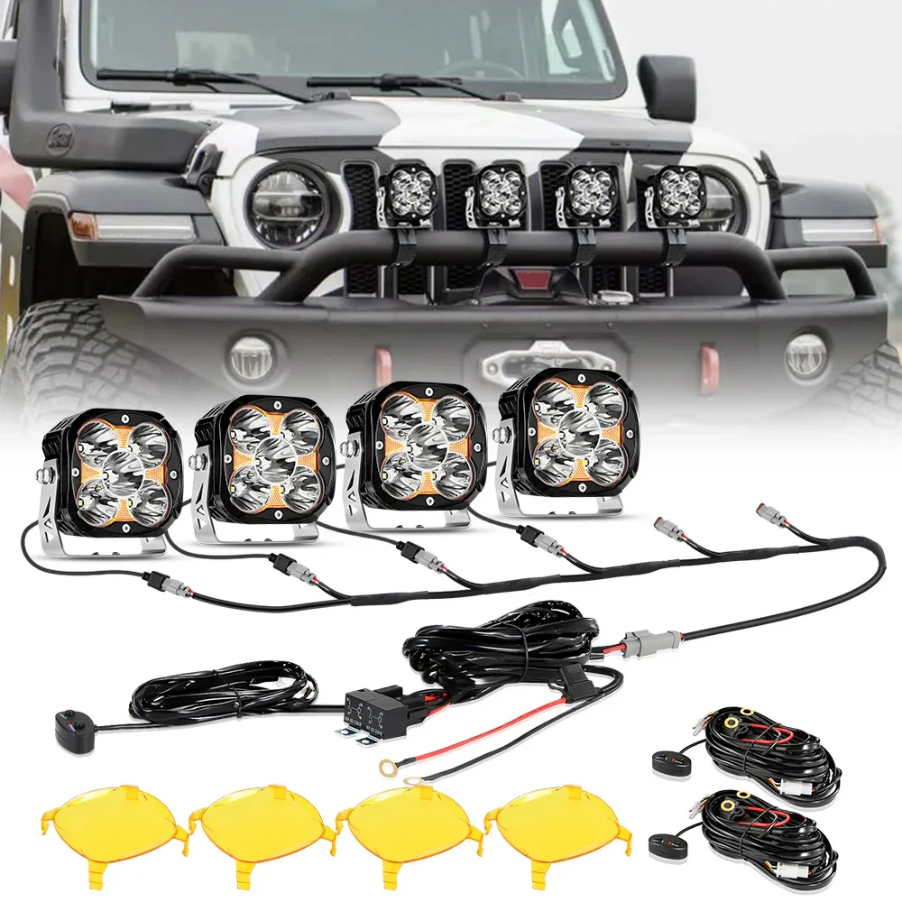 XP-ULTRA Series 4.5 Inch 128W 15200LM Spot Beam LED Pod Lights Off Road Lights with Amber DRL - Image 11