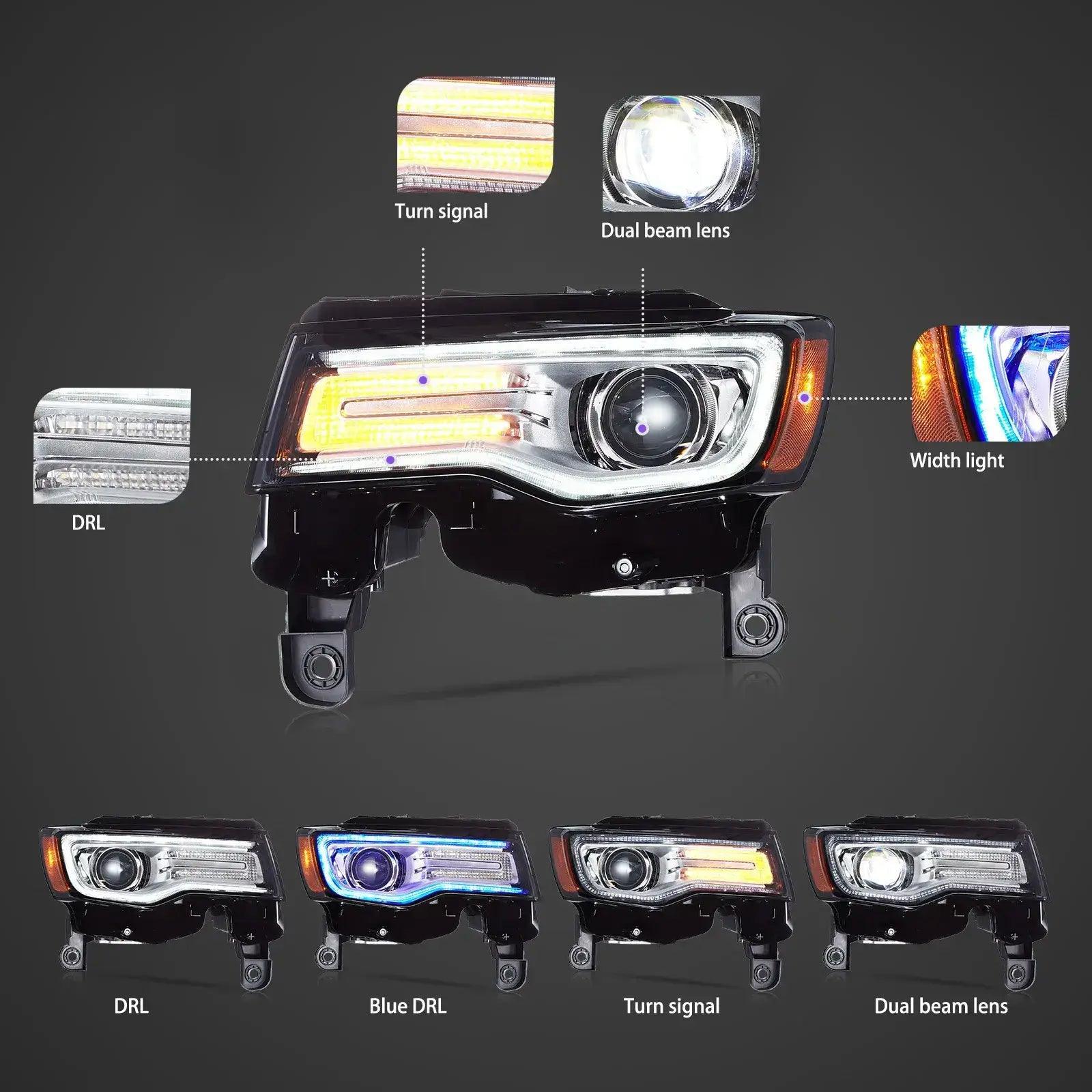 LED Headlight Assembly Full LED With Startup Animation/ Blue DRL For 2014-2022 Jeep Grand Cherokee (WK2) - Image 4