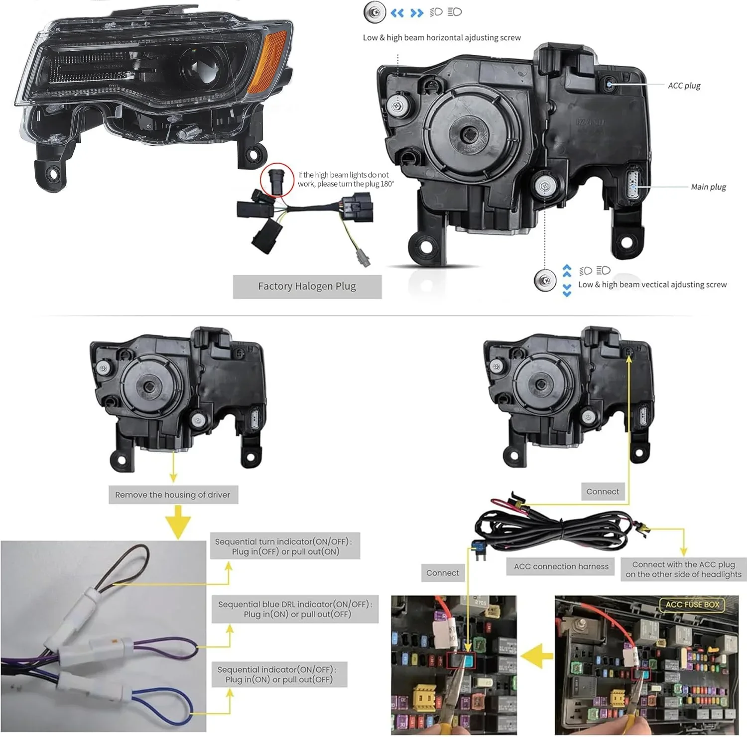 LED Headlight Assembly Full LED With Startup Animation/ Blue DRL For 2014-2022 Jeep Grand Cherokee (WK2) - Image 9