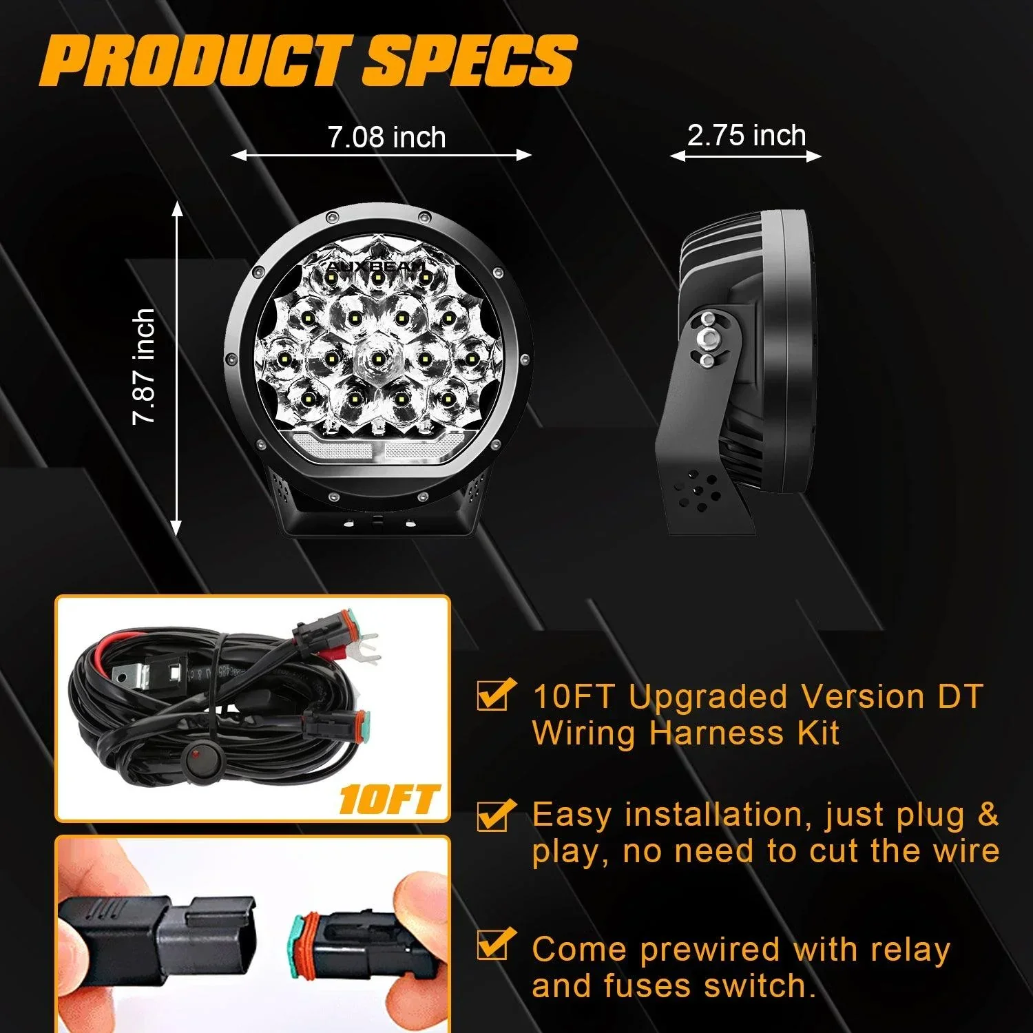 (2pcs/set) 7 Inch 178W Round Off road light Spot Beam LED Driving Lights - Image 6