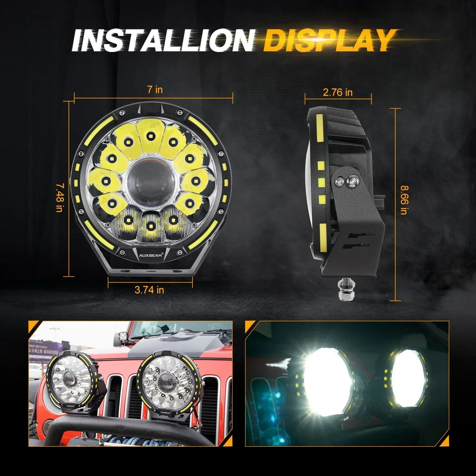 360-PRO Series | 7 Inch 230W 33332LM Custom Lens Offroad LED Driving Lights - Image 9