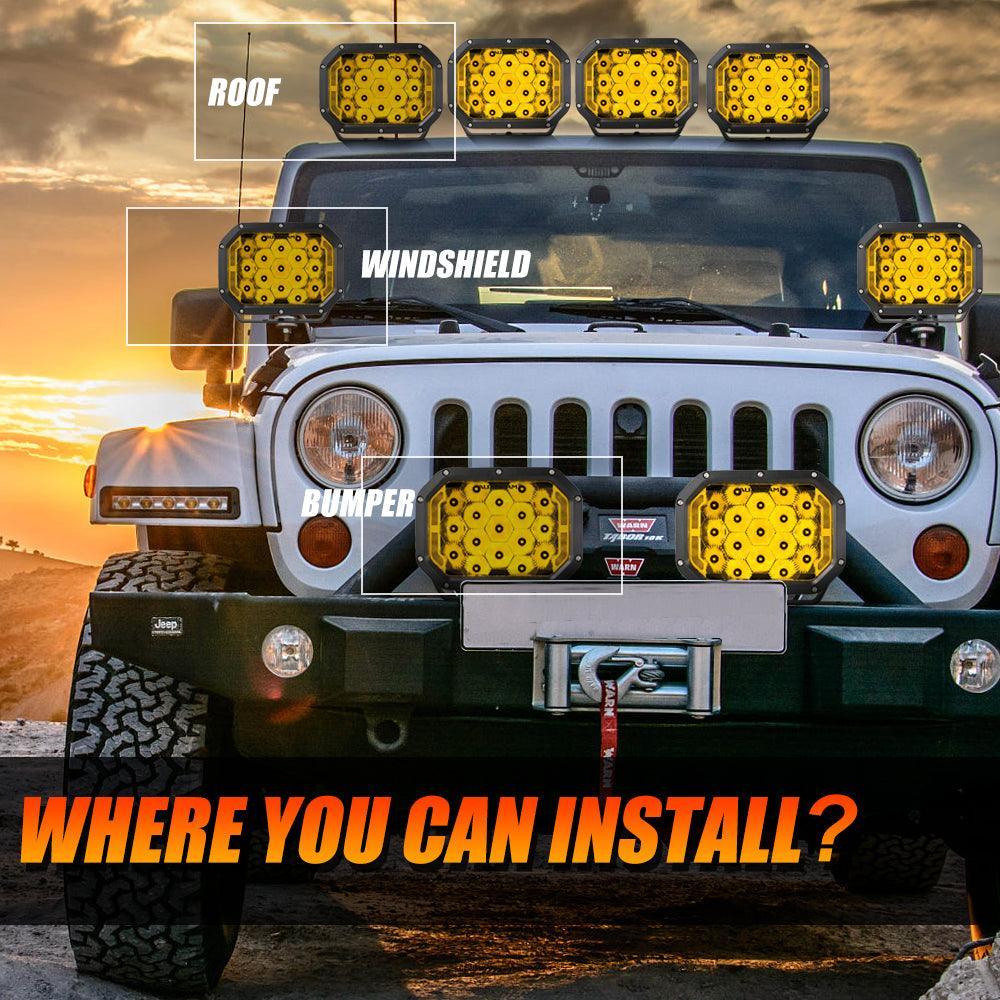 7x5 Inch Rectangle LED Pods Amber Spot Driving Lights with DRL - Image 3