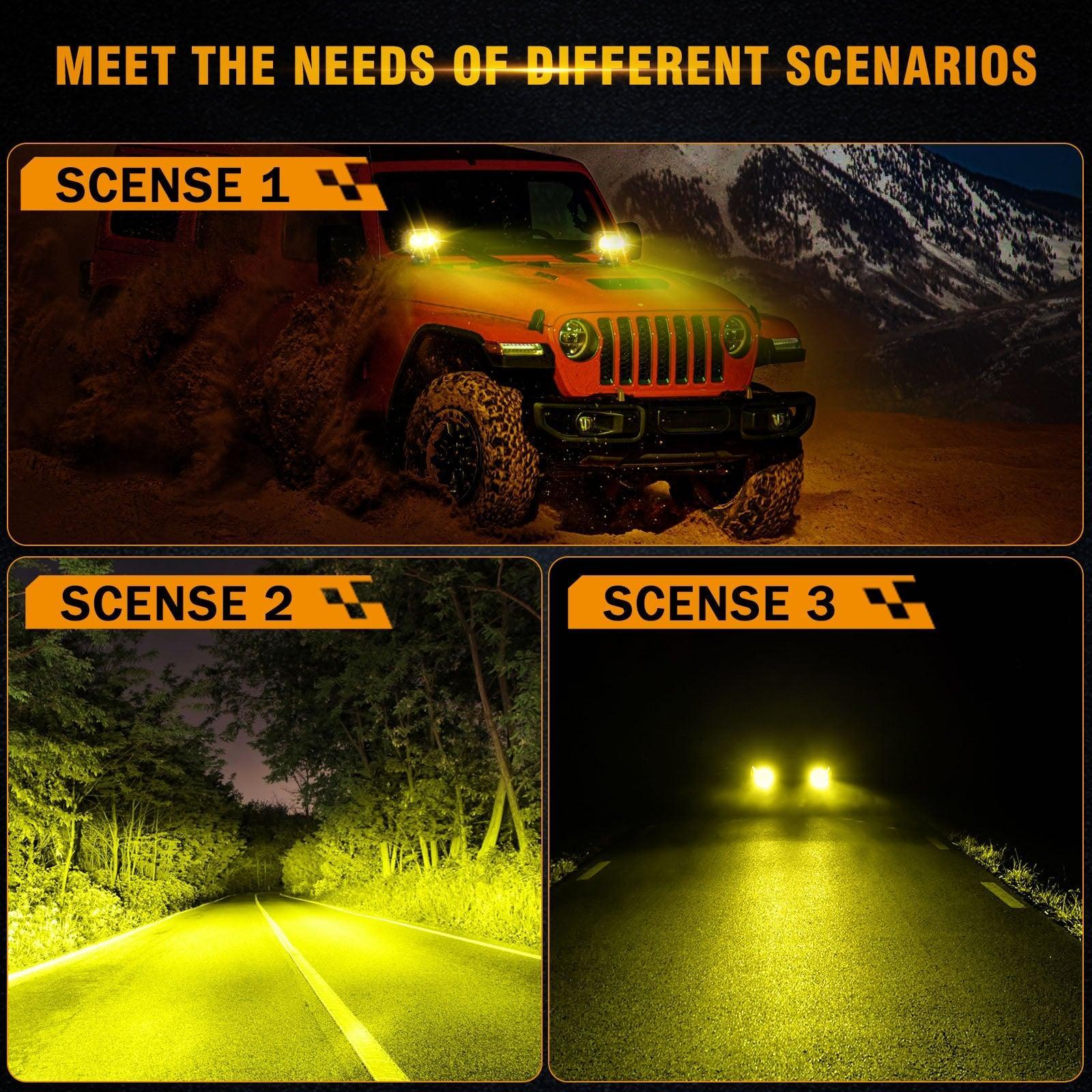R4 Series | 4 Inch 60W LED Pods Light Flood Beam Amber Light - Image 3